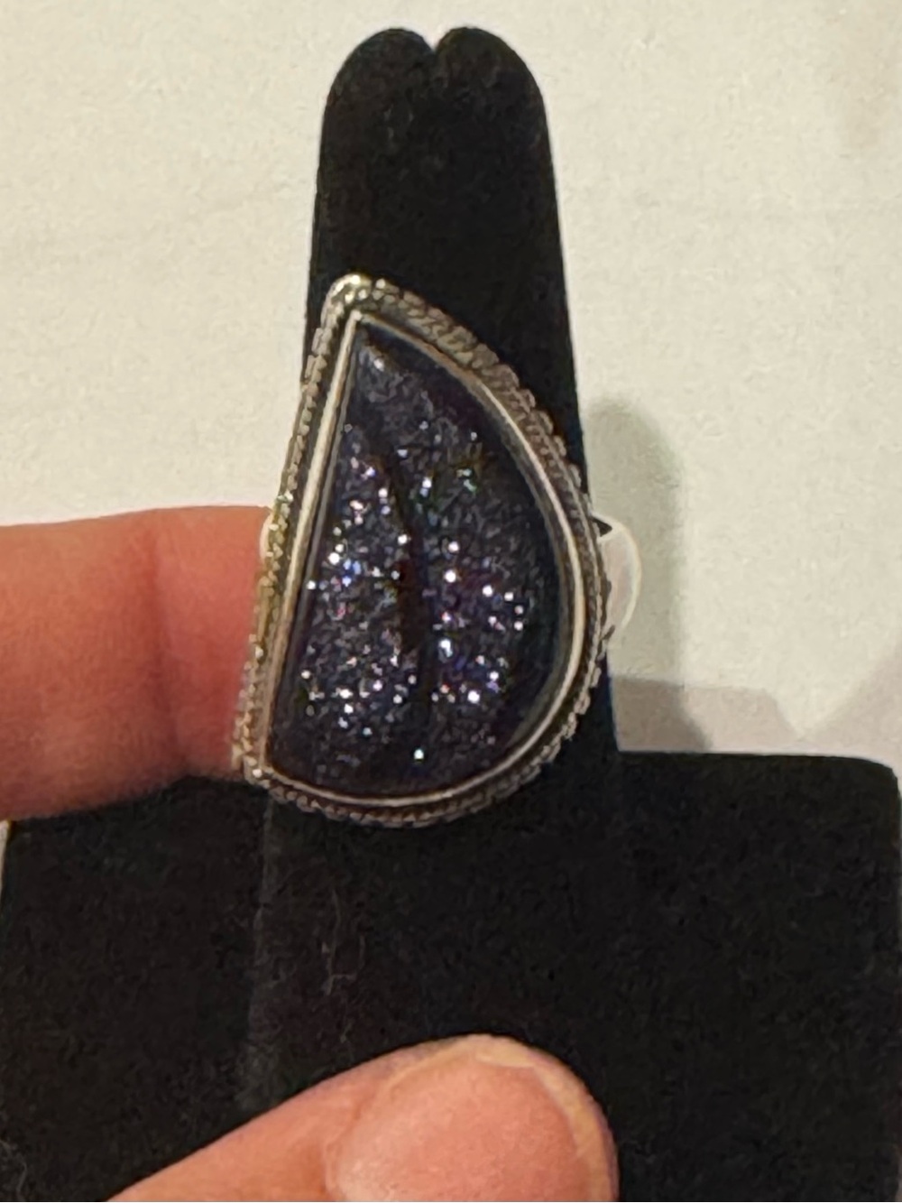 Silver Teardrop Druzy Ring - Purple